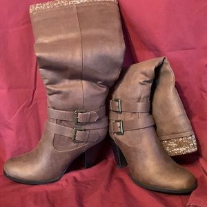 New Justfab brown heeled boots. Size 10 wide.